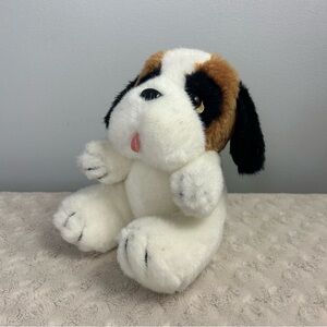Vintage PMS Puppy Dog Plush Stuffed Animal Tri Color Black White Tan 7" UK
